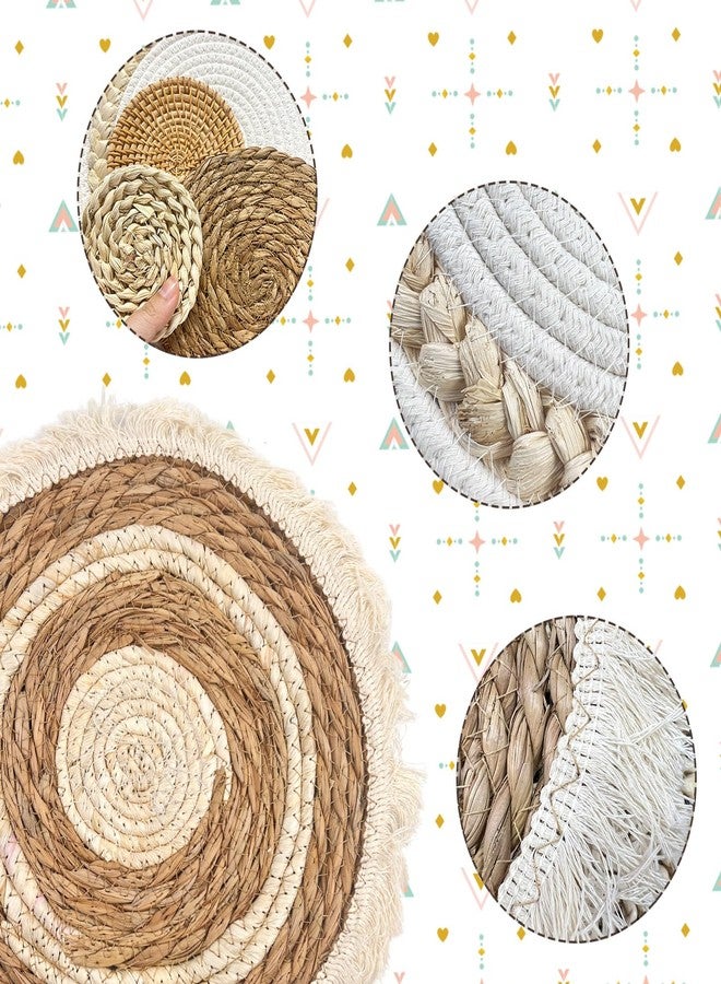 CODOHI Set of 7 Boho Wall Baskets, Wall Hanging Rattan Decor, Flat Round Woven Water Hyacinth Corn Husk Farmhouse Handmade Macrame Hanging Woven Baskets for Living Room Bedroom Dining Room Office - Image 3