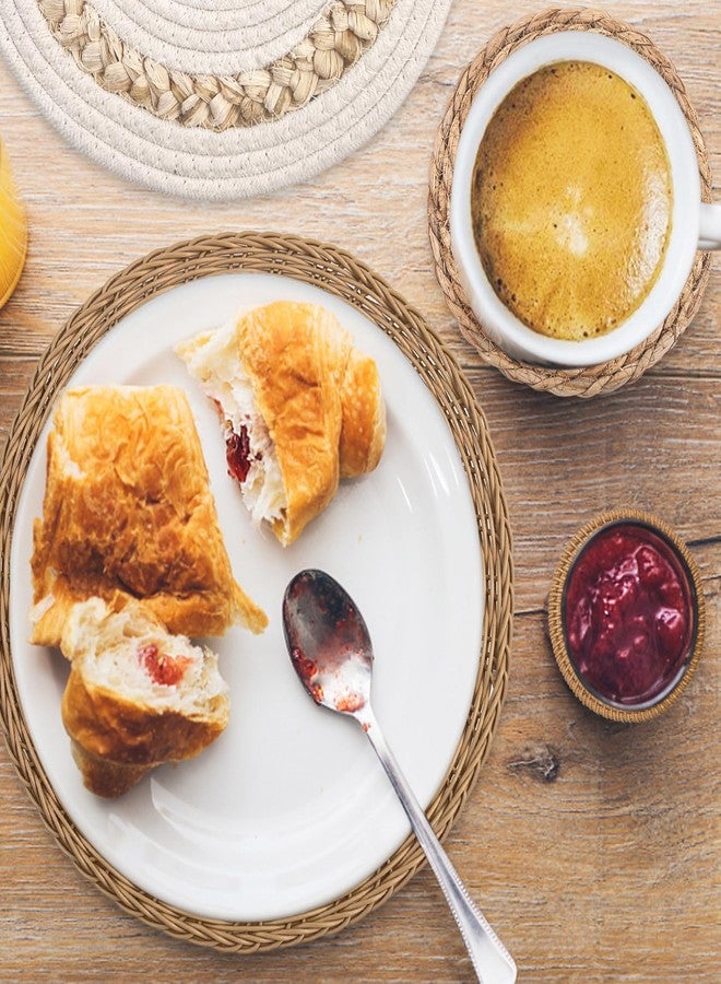 CODOHI Set of 7 Boho Wall Baskets, Wall Hanging Rattan Decor, Flat Round Woven Water Hyacinth Corn Husk Farmhouse Handmade Macrame Hanging Woven Baskets for Living Room Bedroom Dining Room Office - Image 5