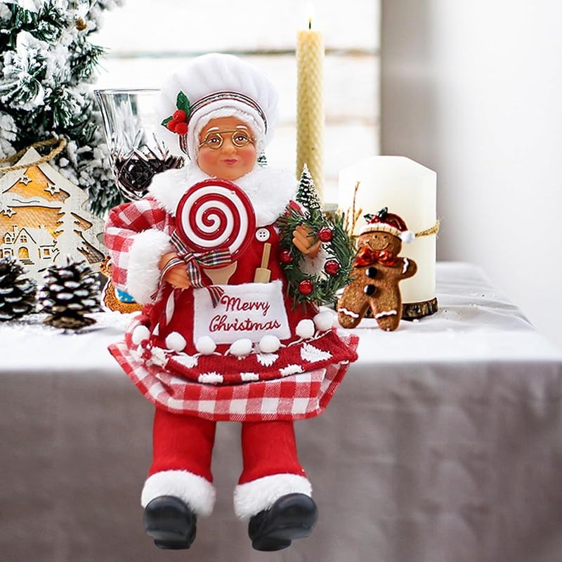 Grandma Chef Santa Figurine Cute Christmas Decoration with Hat and Apron for Kitchen Table Home Living Room - Image 4