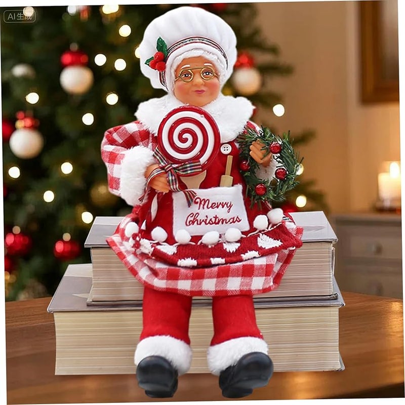 Grandma Chef Santa Figurine Cute Christmas Decoration with Hat and Apron for Kitchen Table Home Living Room - Image 3