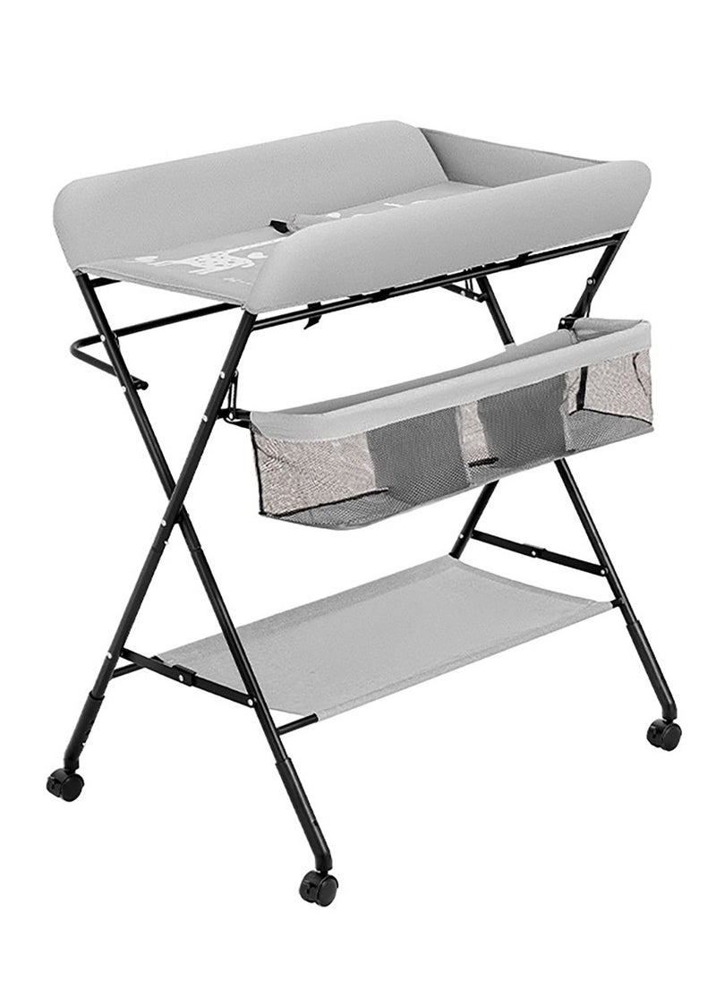 Arabest - Baby Changing Table, Portable Diaper Station with Large Storage Basket and Wheels, Adjustable Diaper Changing Table Newborn and Infant (Grey) - Image 1