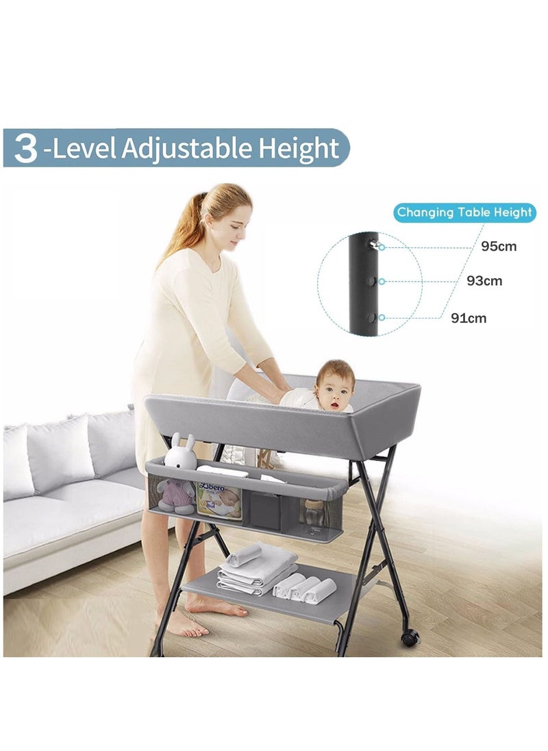 Arabest - Baby Changing Table, Portable Diaper Station with Large Storage Basket and Wheels, Adjustable Diaper Changing Table Newborn and Infant (Grey) - Image 1