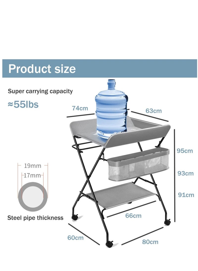 Arabest - Baby Changing Table, Portable Diaper Station with Large Storage Basket and Wheels, Adjustable Diaper Changing Table Newborn and Infant (Grey) - Image 1