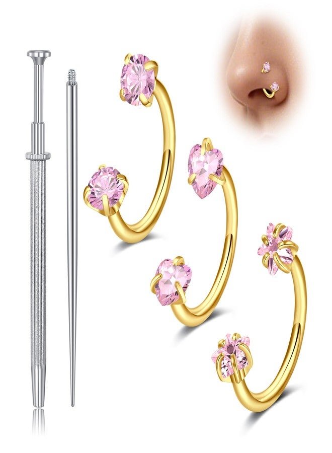 Longita Gold Horseshoe Nose Ring for Women Double Gem Horse Shoe Nose Ring Hoop 18g Surgical Steel Cartilage Helix Tragus Earring Hoops Heart Labret Lip Piercing Jewelry Small Septum Rings 8mm 3pcs - Image 1