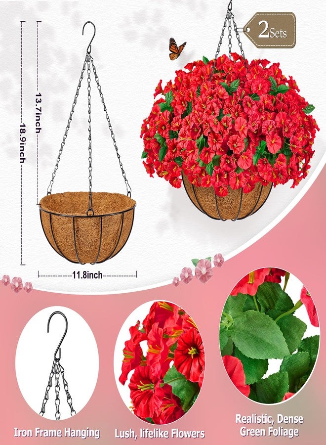 TTQ Set of 2 Artificial Hanging Flower Baskets for Outdoor Decor, 16 Bundles Faux Silk Morning Glory Flowers with 2 Hanging Baskets for Porch Patio Balcony Garden Spring Summer Decoration - Image 2