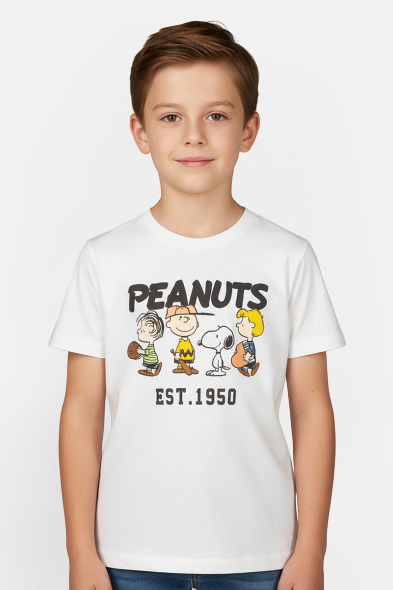 Peanuts Kids Boy Graphic Print Short Sleeve T-Shirt, White - Image 1