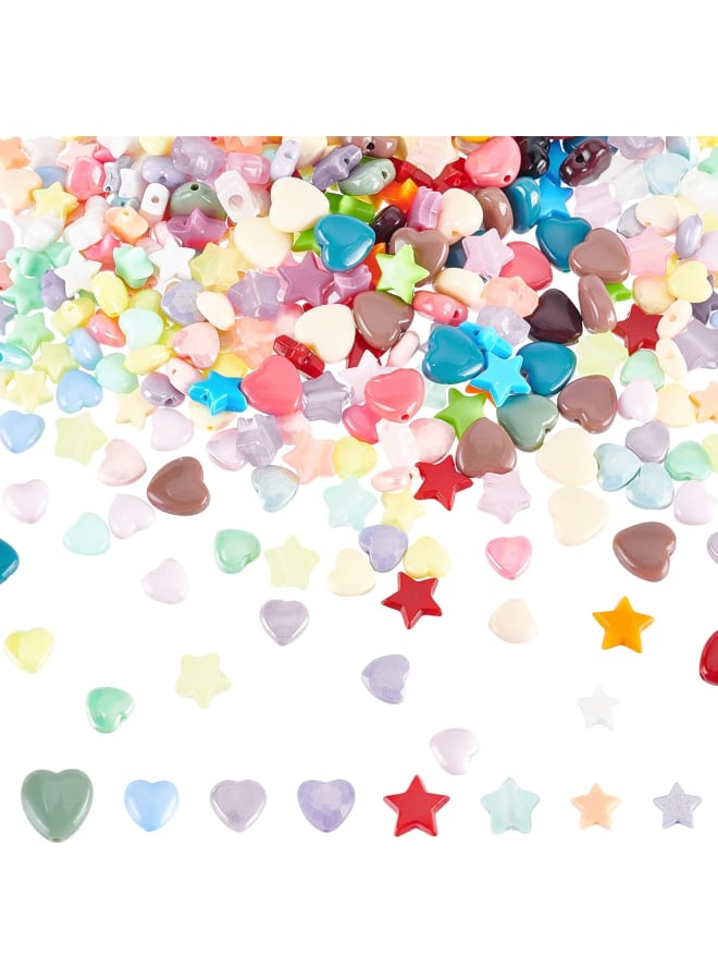 400 Pcs 8 Styles Star and Heart Acrylic Beads, Candy Color Beads Pony Beads Opaque Spacer Beads Loose Beads for Valentine's Day Bracelet Necklace Jewelry Making - Image 1