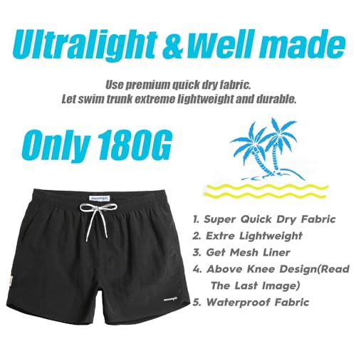 maamgic Mens Swim Trunks 5" with Mesh Lining Quick Dry Bathing Suits for Men Swim Shorts Swimwear Black Large - Image 4