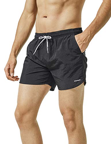 maamgic Mens Swim Trunks 5" with Mesh Lining Quick Dry Bathing Suits for Men Swim Shorts Swimwear Black Large - Image 1