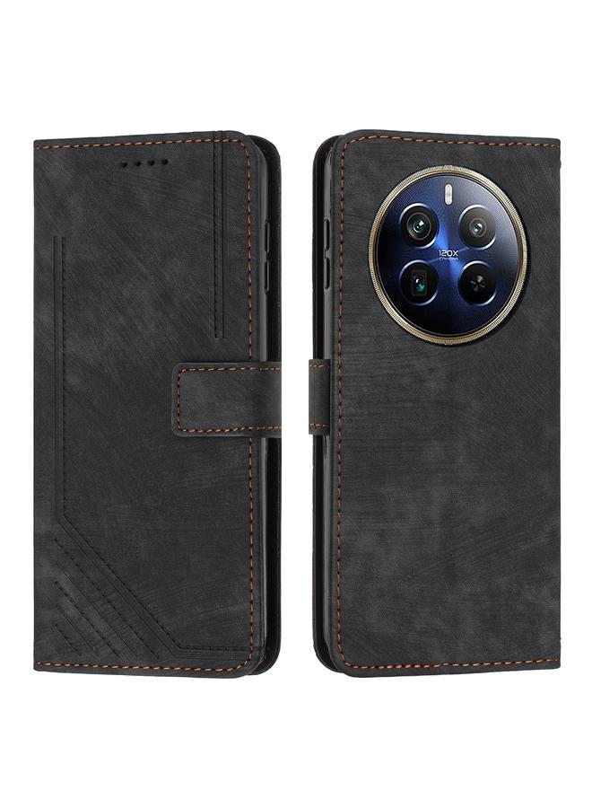 جرين تايجر جراب هاتف جلدي بنمط مخطط لهاتف Realme 12 Pro+ مع حزام (أسود)