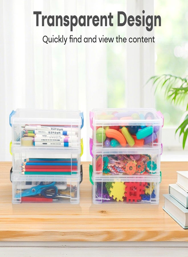 Nuozme Extra Large Pencil Box, Plastic Hard Pencil Pen Case, Clear Crayon Box Bulk Marker Organizer, Plastic Storage Box Containers With Lids For Craft, Pen, Art, School Office Supplies(Multicolor 6 Pack) - Image 3