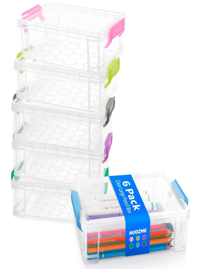 Nuozme Extra Large Pencil Box, Plastic Hard Pencil Pen Case, Clear Crayon Box Bulk Marker Organizer, Plastic Storage Box Containers With Lids For Craft, Pen, Art, School Office Supplies(Multicolor 6 Pack) - Image 1