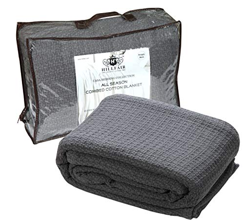 HILLFAIR 100% Soft Premium Combed Cotton Thermal Blanket– Queen Bed Blankets– Soft Cozy Warm Bed Throw Blanket– All Season Grey Queen Cotton Blankets - Image 1