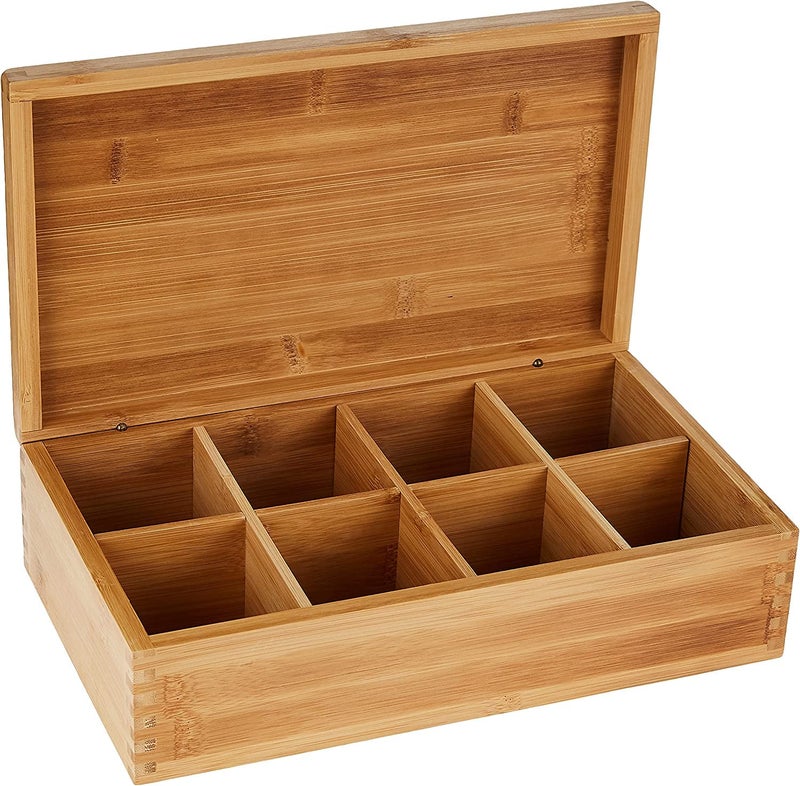 Lipper International Bamboo Wood Tea Box with 8 Compartments, 12-3/8" x 7-3/8" x 3-3/5" - Image 1