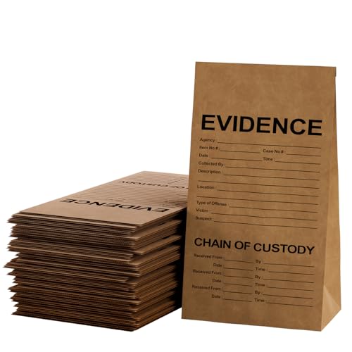 KIUKIUO 25 Pack Crime Scene Paper Evidence Bag for Receipts, 9.45 * 5 * 3 inch Paper Evidence Bags - Image 1