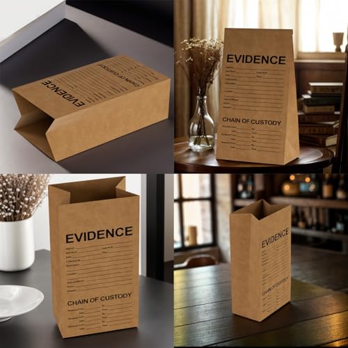 KIUKIUO 25 Pack Crime Scene Paper Evidence Bag for Receipts, 9.45 * 5 * 3 inch Paper Evidence Bags - Image 3