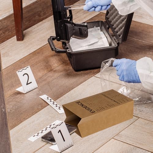 KIUKIUO 25 Pack Crime Scene Paper Evidence Bag for Receipts, 9.45 * 5 * 3 inch Paper Evidence Bags - Image 4