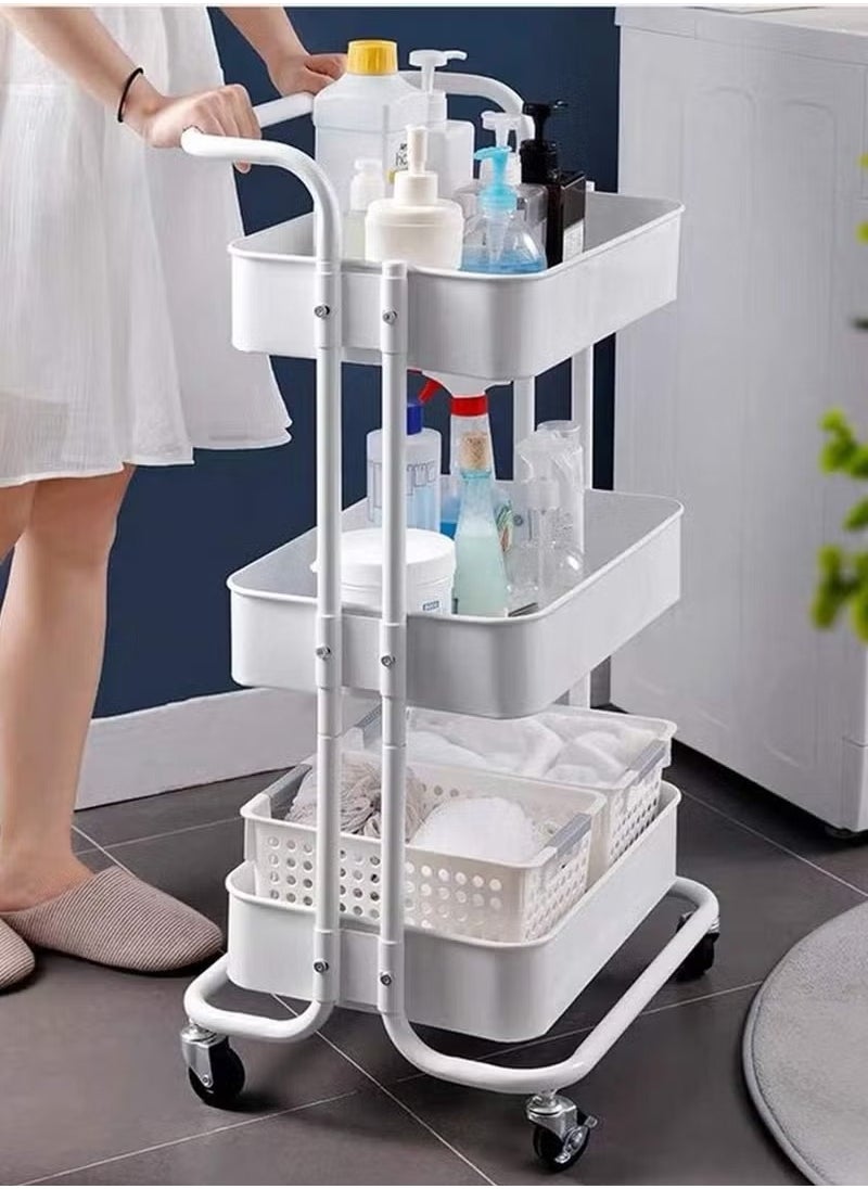 ALMUFARREJ 3-Tier Rolling Shelves Metal Cart Organizer White 85x45x35cm  - Image 1