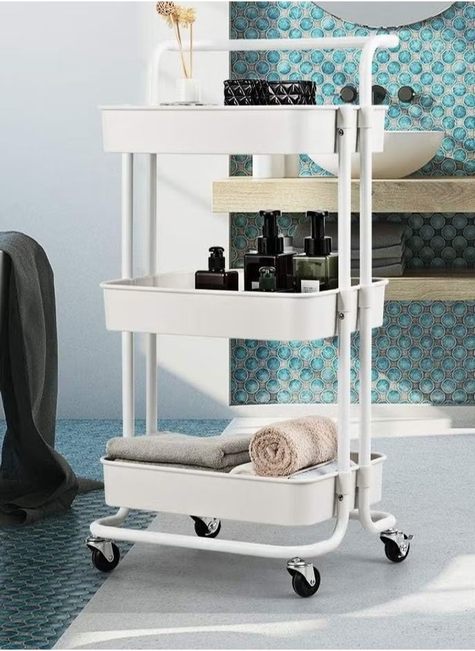 ALMUFARREJ 3-Tier Rolling Shelves Metal Cart Organizer White 85x45x35cm  - Image 2