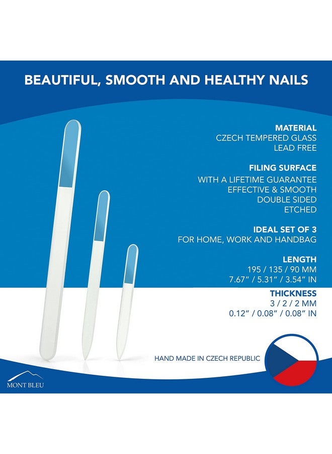 Mont Bleu مجموعة احترافية من 3 ملفات أظافر زجاجية تشيكية أصلية من الزجاج المقسى اليدوي مجموعة هدايا قابلة للغسل ملف أظافر مزدوج الجوانب ملفات أظافر منقوشة ملف أظافر كريستالي للأظافر الطبيعية - Image 3