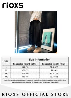 RIOXS Men's Loose Cargo Pants, Elastic Waist Drawstring Jogger Pants with 3 Pockets, Fashionable Baggy Pants, Unique Comfortable Hip-hop Trousers, Ultimate Choice for Streetwear Enthusiasts, Suitable for Hip-hop, Sports, Street, Daily life or Any Casual Wear  - Image 2
