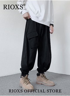 RIOXS Men's Loose Cargo Pants, Elastic Waist Drawstring Jogger Pants with 3 Pockets, Fashionable Baggy Pants, Unique Comfortable Hip-hop Trousers, Ultimate Choice for Streetwear Enthusiasts, Suitable for Hip-hop, Sports, Street, Daily life or Any Casual Wear  - Image 5