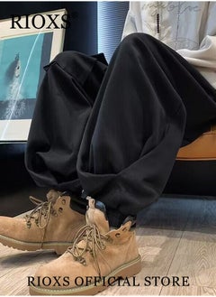 RIOXS Men's Loose Cargo Pants, Elastic Waist Drawstring Jogger Pants with 3 Pockets, Fashionable Baggy Pants, Unique Comfortable Hip-hop Trousers, Ultimate Choice for Streetwear Enthusiasts, Suitable for Hip-hop, Sports, Street, Daily life or Any Casual Wear  - Image 4