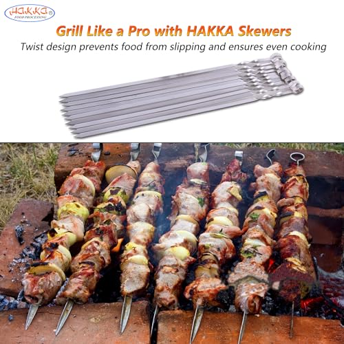 HAKKA FOOD PROCESSING Hakka Stainless Steel Barbecue Skewers, 23.6" Shish Kabob Skewers Heavy Duty Metal Skewers for Grilling Large Wide Reusable Kabob Sticks with NonSlip Ring Handle,Set of 10 - Image 5