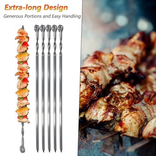 HAKKA FOOD PROCESSING Hakka Stainless Steel Barbecue Skewers, 23.6" Shish Kabob Skewers Heavy Duty Metal Skewers for Grilling Large Wide Reusable Kabob Sticks with NonSlip Ring Handle,Set of 10 - Image 4