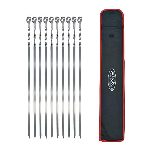 HAKKA FOOD PROCESSING Hakka Stainless Steel Barbecue Skewers, 23.6" Shish Kabob Skewers Heavy Duty Metal Skewers for Grilling Large Wide Reusable Kabob Sticks with NonSlip Ring Handle,Set of 10 - Image 1