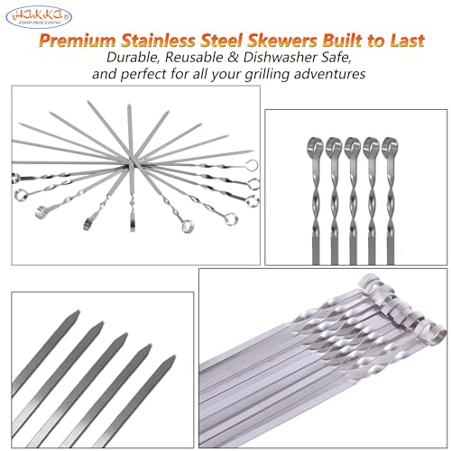 HAKKA FOOD PROCESSING Hakka Stainless Steel Barbecue Skewers, 23.6" Shish Kabob Skewers Heavy Duty Metal Skewers for Grilling Large Wide Reusable Kabob Sticks with NonSlip Ring Handle,Set of 10 - Image 3