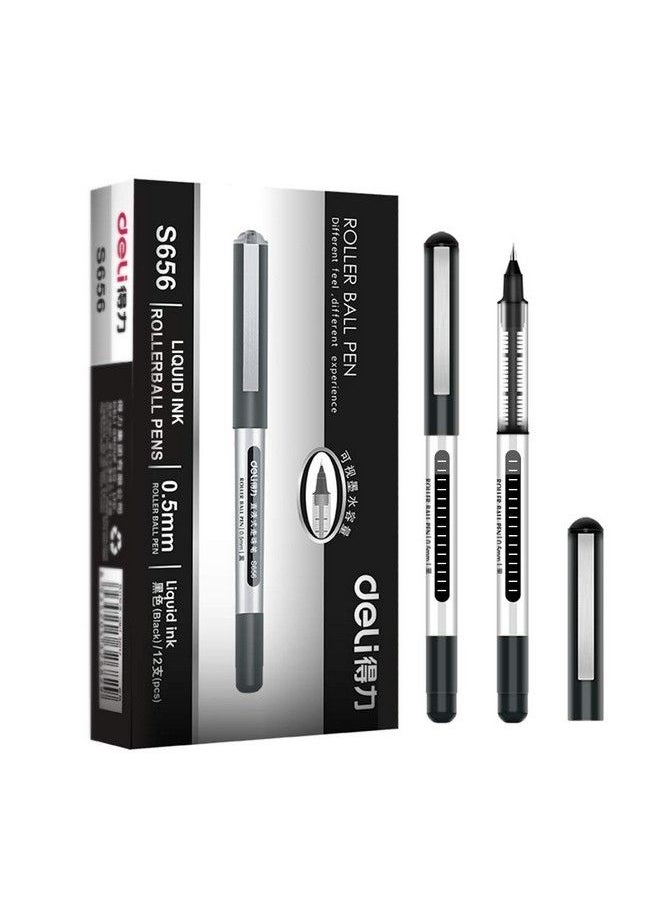Deli 12 Pack Black Rolling Ball Pens Fine Point Pens 0.5Mm Liquid Ink Pens Quick Dry No Smear No Bleed Pens  - Image 1