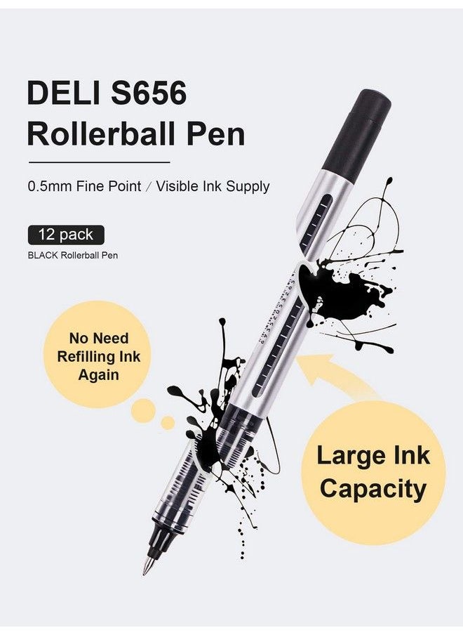 Deli 12 Pack Black Rolling Ball Pens Fine Point Pens 0.5Mm Liquid Ink Pens Quick Dry No Smear No Bleed Pens  - Image 3