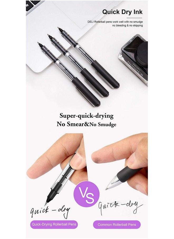 Deli 12 Pack Black Rolling Ball Pens Fine Point Pens 0.5Mm Liquid Ink Pens Quick Dry No Smear No Bleed Pens  - Image 4