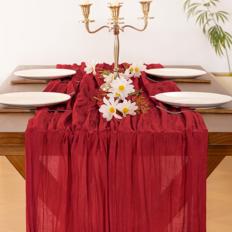 Socomi Red Cheesecloth Table Runner Easter Spring Boho Rustic Gauze 120 inch 10FT Cheese Cloth Runner for Wedding Party Baby Shower Birthday Home Decor Holiday Decorations - Image 4