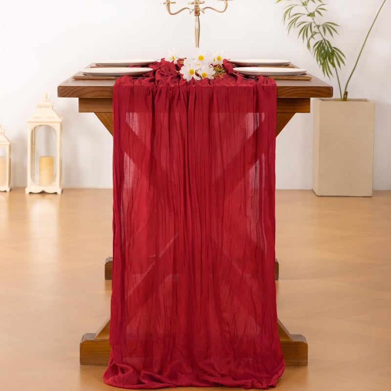 Socomi Red Cheesecloth Table Runner Easter Spring Boho Rustic Gauze 120 inch 10FT Cheese Cloth Runner for Wedding Party Baby Shower Birthday Home Decor Holiday Decorations - Image 5