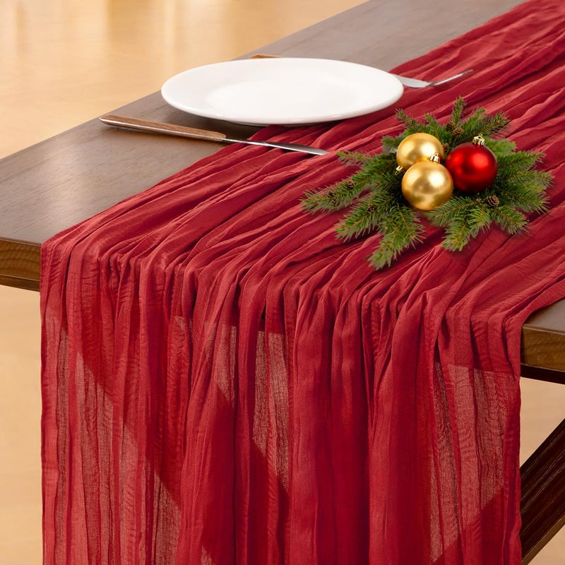 Socomi Red Cheesecloth Table Runner Easter Spring Boho Rustic Gauze 120 inch 10FT Cheese Cloth Runner for Wedding Party Baby Shower Birthday Home Decor Holiday Decorations - Image 2