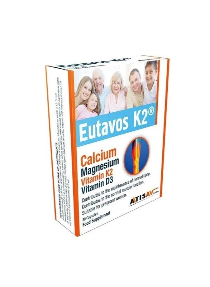 Eutavos K2 Calcium Magnesium Vitamin K2 D3 Food Supplement, 30 Capsules