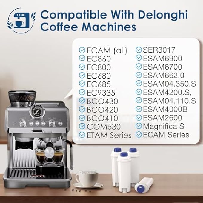 Beckacher Dlsc002 Water Filter Replacement Compatible With Delonghi Coffee Machine Filter Activated Carbon Softener For DeLonghi Magnifica Evo Dinamica Eletta Ecam Esam Etam Bco410420 Ec680800 4 Pack - Image 4
