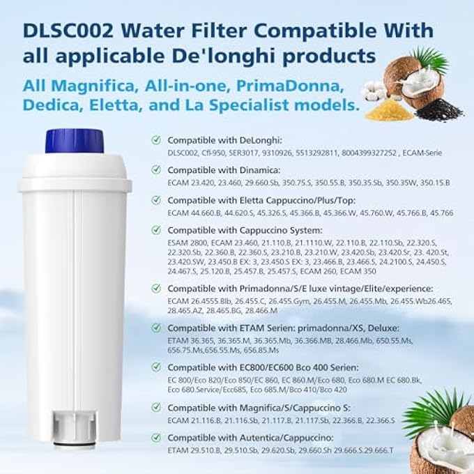 Beckacher Dlsc002 Water Filter Replacement Compatible With Delonghi Coffee Machine Filter Activated Carbon Softener For DeLonghi Magnifica Evo Dinamica Eletta Ecam Esam Etam Bco410420 Ec680800 4 Pack - Image 3