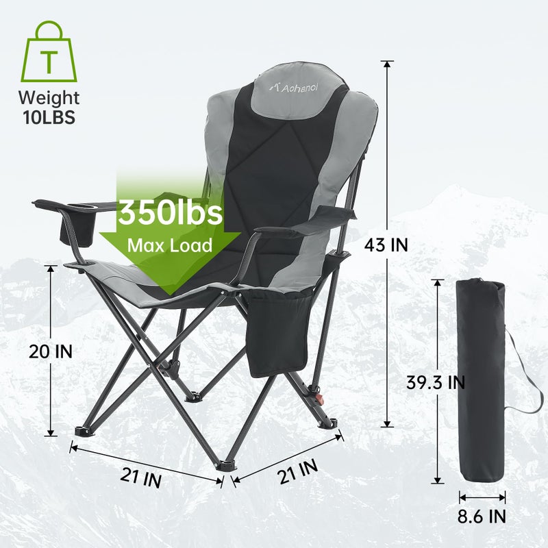 Aohanoi Camping Chairs, Portable 2 Pack Camp Chairs for Heavy People with Adjustable Angled Backrest, Outdoor Folding Camping Chairs for Outside Supports up to 350lbs, Carry Bag Included - Image 3