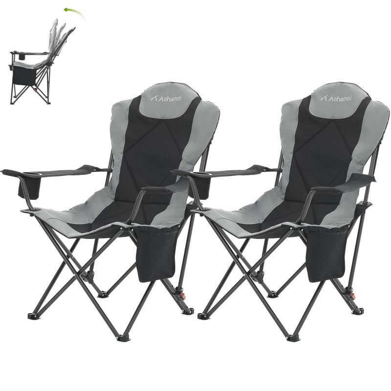 Aohanoi Camping Chairs, Portable 2 Pack Camp Chairs for Heavy People with Adjustable Angled Backrest, Outdoor Folding Camping Chairs for Outside Supports up to 350lbs, Carry Bag Included - Image 1