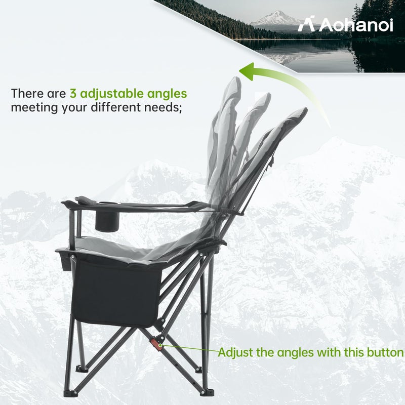 Aohanoi Camping Chairs, Portable 2 Pack Camp Chairs for Heavy People with Adjustable Angled Backrest, Outdoor Folding Camping Chairs for Outside Supports up to 350lbs, Carry Bag Included - Image 2