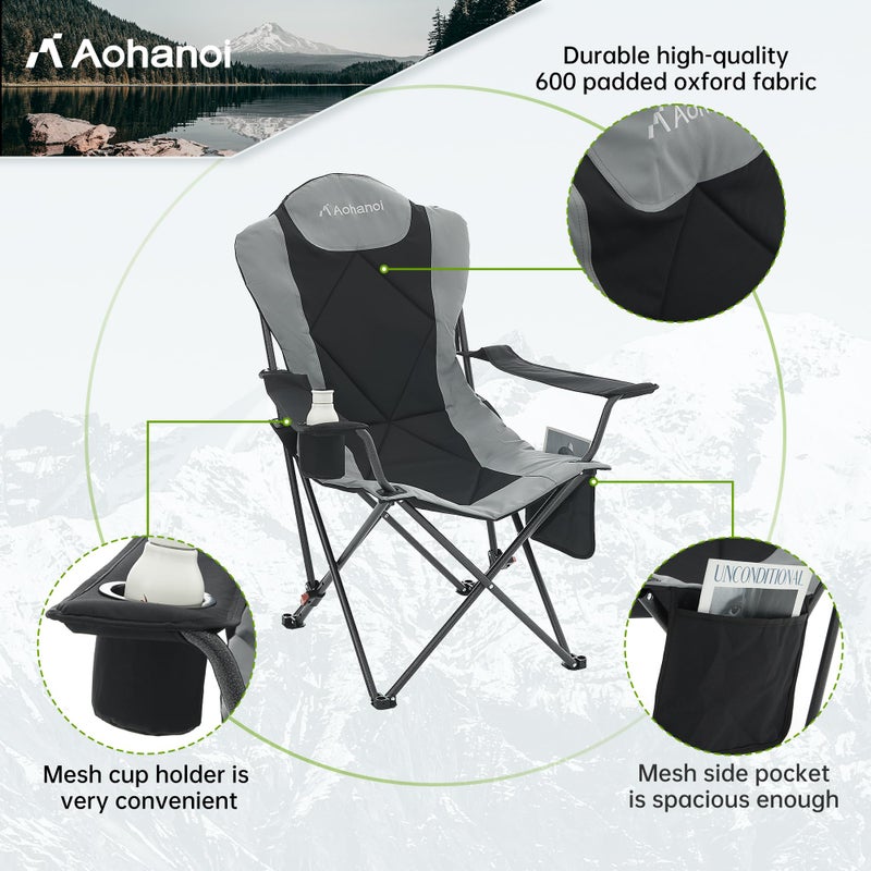 Aohanoi Camping Chairs, Portable 2 Pack Camp Chairs for Heavy People with Adjustable Angled Backrest, Outdoor Folding Camping Chairs for Outside Supports up to 350lbs, Carry Bag Included - Image 4