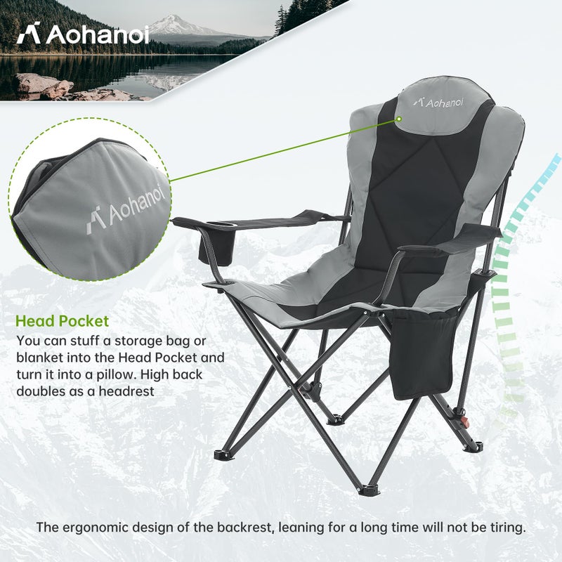 Aohanoi Camping Chairs, Portable 2 Pack Camp Chairs for Heavy People with Adjustable Angled Backrest, Outdoor Folding Camping Chairs for Outside Supports up to 350lbs, Carry Bag Included - Image 5