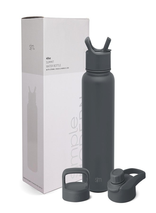 سيمبل مودرن زجاجة ماء عصرية بسيطة مزودة بماصة ومقبض وغطاء للشرب السريع، مصنوعة من الفولاذ المقاوم للصدأ المعزول بتفريغ الهواء | زجاجة ترمس كبيرة مانعة للتسرب وخالية من مادة BPA، مثالية للصالة الرياضية والرياضة | مجموعة ساميت | 40 أونصة، لون جرافيت - Image 1
