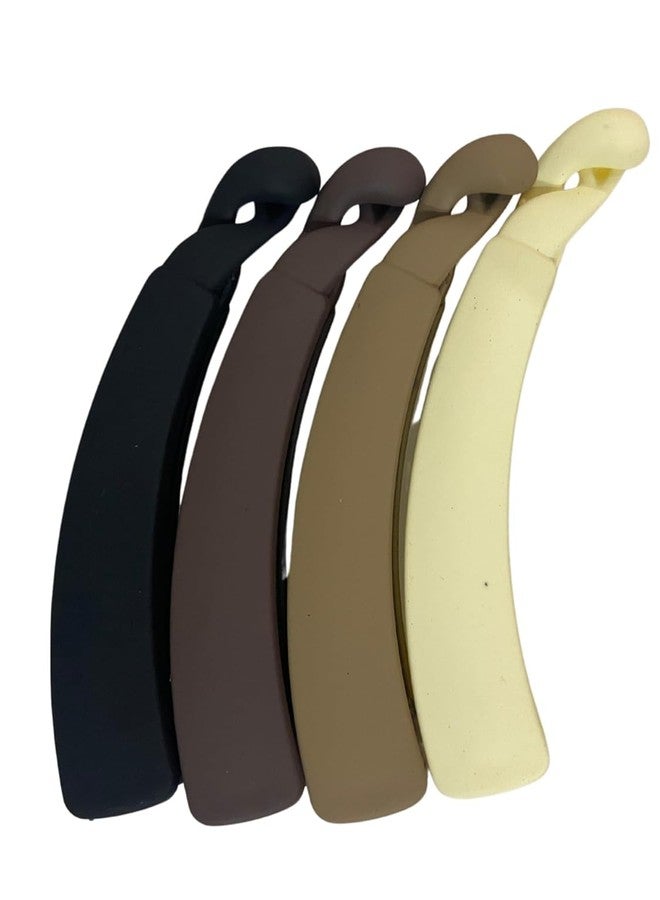 صن رينج مشابك شعر على شكل موزة من صن رينج، ذاتية القفل، مصنوعة من الأكريليك غير اللامع، مشابك شعر للنساء والفتيات، مشابك شعر غير معدنية على شكل موزة، متعددة الألوان للاستخدام اليومي (عبوة من 4 قطع) - Image 1