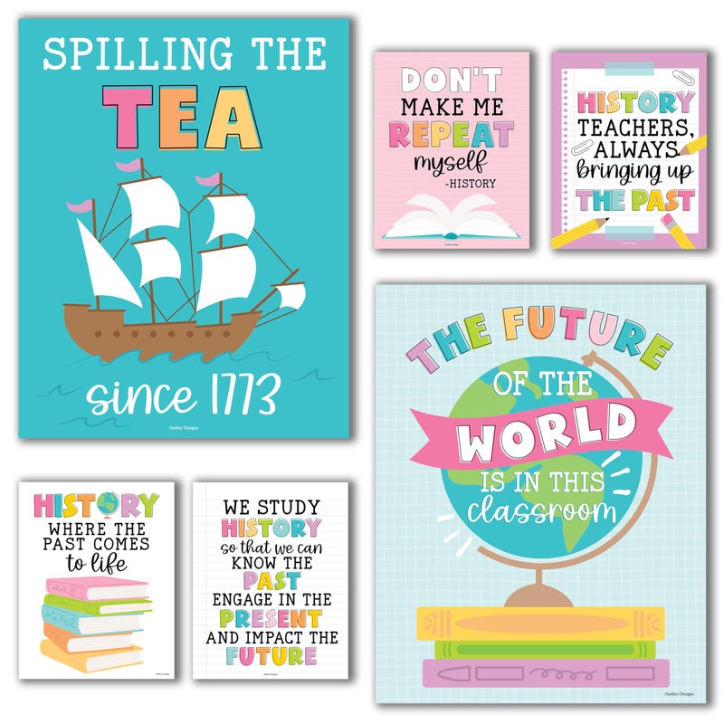 Hadley Designs 6 Colorful US History Classroom Decor - US History Posters, Social Studies Classroom Decorations, History Teacher Supplies, Social Studies Posters, World History Posters For Classroom High School - Image 1