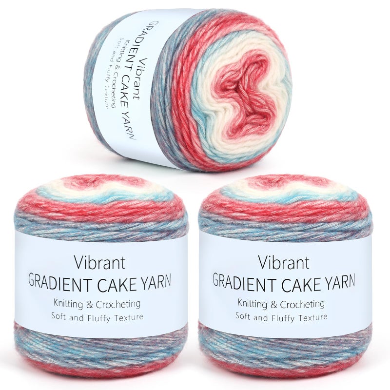 Aeelike Gradient Yarn for Crocheting, 3 Skeins Cake Yarns 100g (3.52 oz) 245m (267 Yards) # 3 Light Weight - Super Soft OmbrÃ© Fairyland Yarns for Making Colorful Crafts, Red Blue Gradient - Image 1