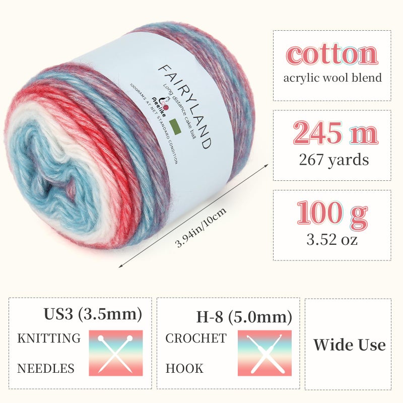 Aeelike Gradient Yarn for Crocheting, 3 Skeins Cake Yarns 100g (3.52 oz) 245m (267 Yards) # 3 Light Weight - Super Soft OmbrÃ© Fairyland Yarns for Making Colorful Crafts, Red Blue Gradient - Image 3